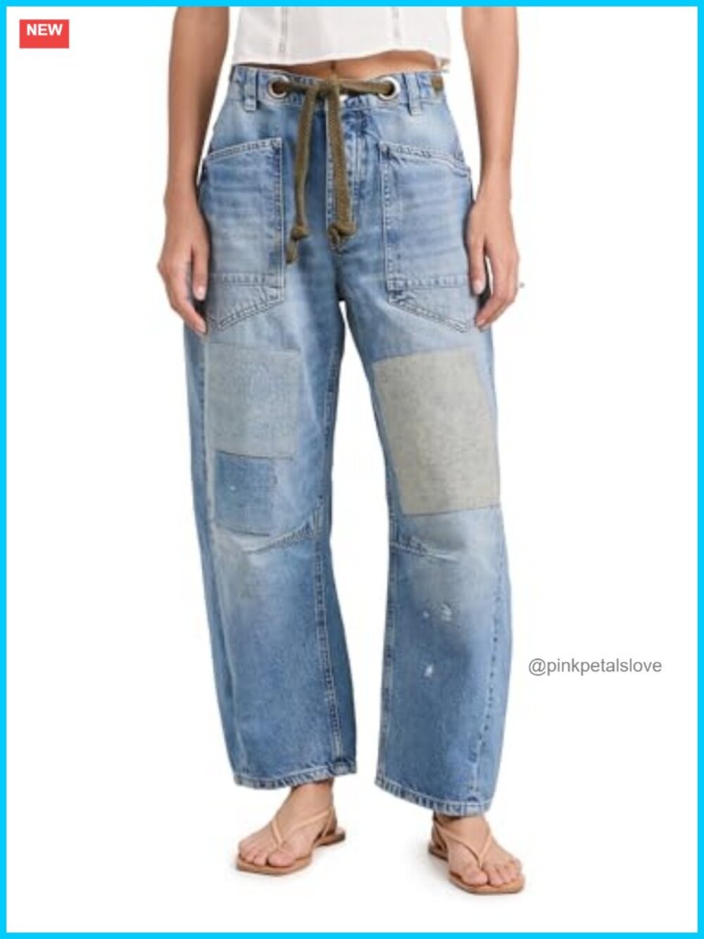 Moxie Low Slung Barrel Jeans Heavyweight Non-Stretch Denim Pull-On Distressed